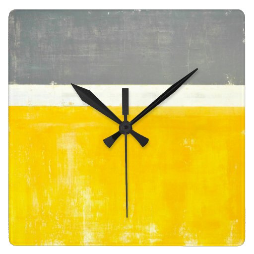 Image of 'Outside' Grey and Yellow Abstract Art Square Wall Clock