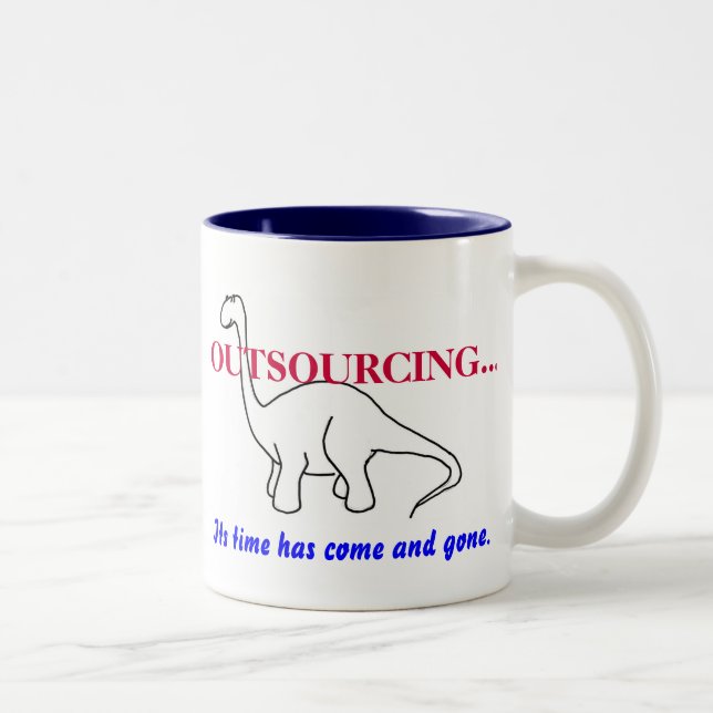 OUTSOURCING...,Dinosaur mug. Two-Tone Coffee Mug (Right)