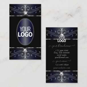 Outstanding Black Blue Ornate Ornaments with Logo Business Card