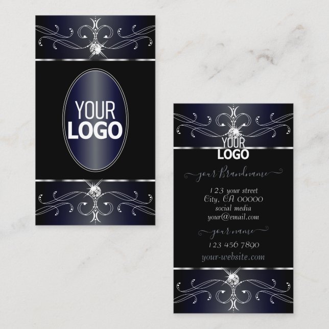 Outstanding Black Blue Ornate Ornaments with Logo Business Card (Front/Back)