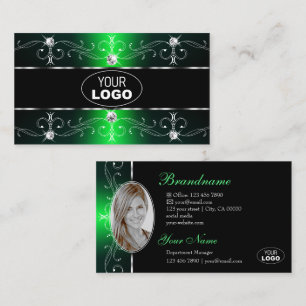 Outstanding Black Green Ornate Borders Logo & Foto Business Card