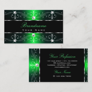 Outstanding Black Green Ornate Borders Ornaments Business Card