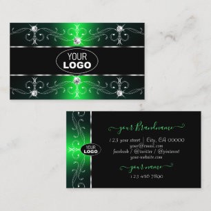 Outstanding Black Green Ornate Borders with Logo Business Card