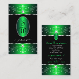Outstanding Black Green Ornate Ornaments Monogram Business Card