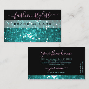 Outstanding Black Teal Sparkling Glitter Shimmery Business Card