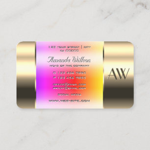 Outstanding Gold Glass Can Rainbow Fluids Monogram Business Card