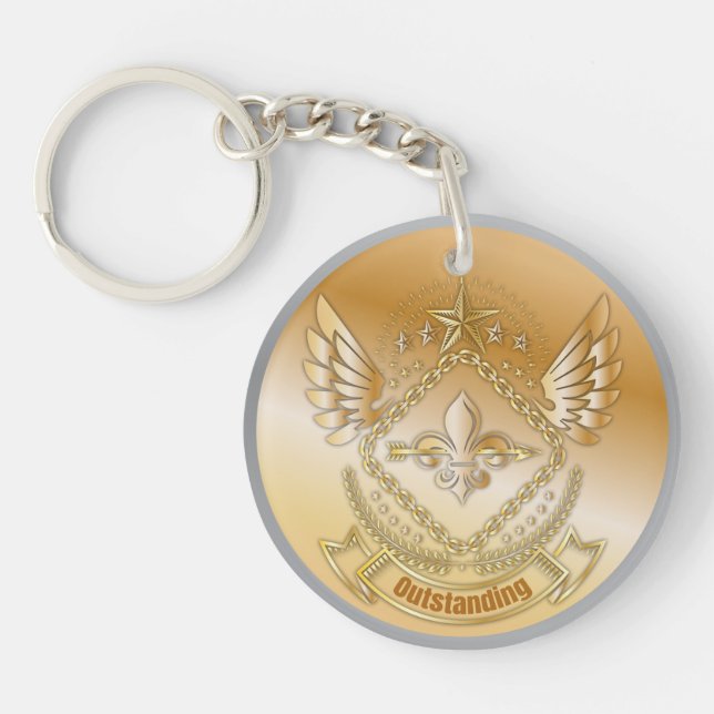 Outstanding Gold Silver Award Personalised NAME Key Ring (Front)