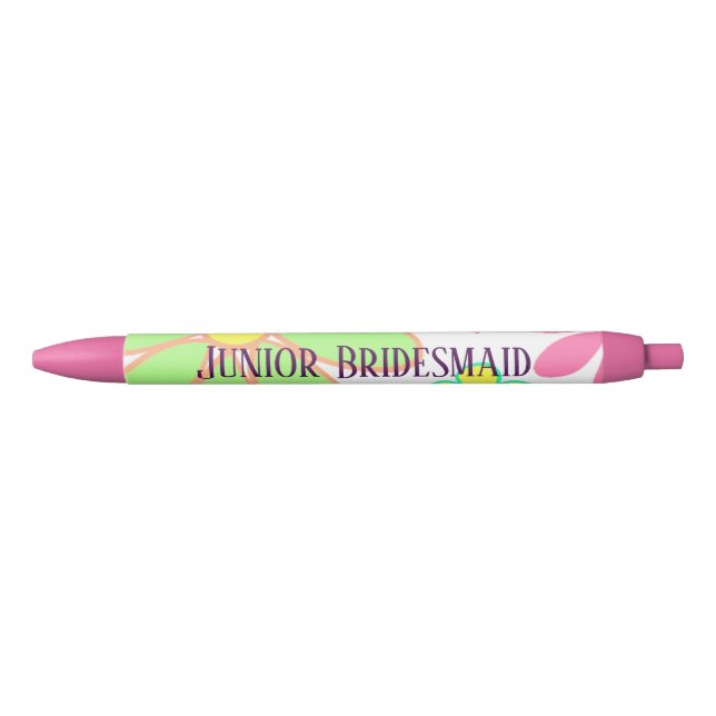 Outstanding Green Floral Junior Bridesmaid Black Ink Pen (Front)