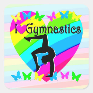 OUTSTANDING I LOVE GYMNASTICS DESIGN SQUARE STICKER