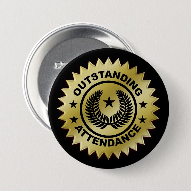 Outstanding Perfect Attendance Award 7.5 Cm Round Badge (Front & Back)