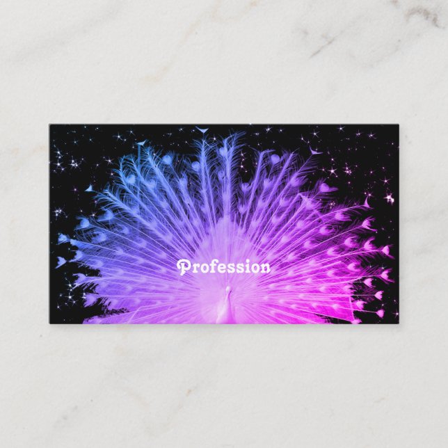 Outstanding Pink Purple Gradient Peacock on Black Business Card (Front)