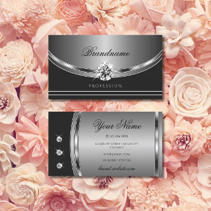 Outstanding Silver Dark Grey Sparkling Diamonds Business Card