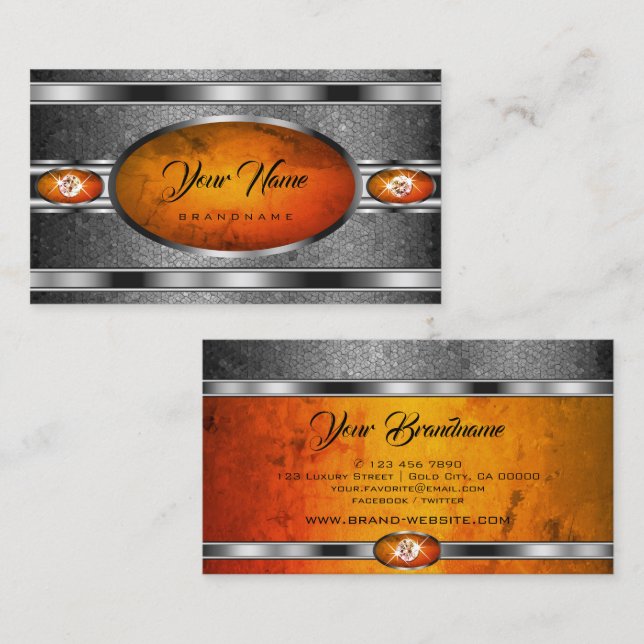 Outstanding Silver Effect Orange Marble Patterned Business Card (Front/Back)
