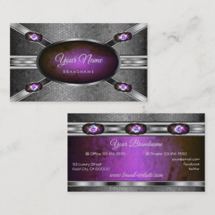 Outstanding Silver Effect Purple Marble Patterns Business Card