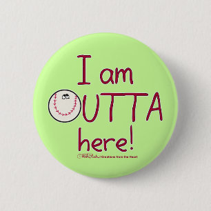 Outta Here! Baseball Character 6 Cm Round Badge