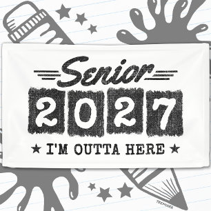 Outta Here Graduation Retro Senior Class of 2027 Banner