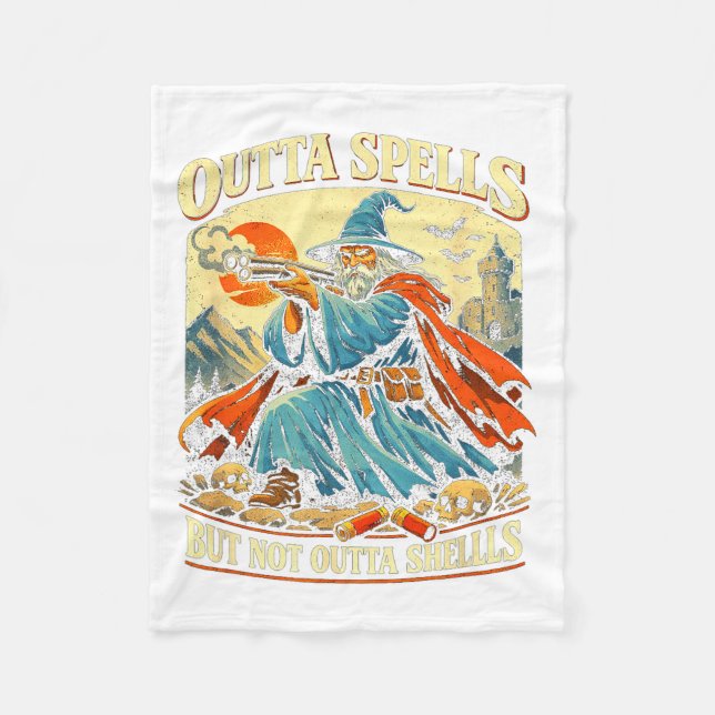 Outta Spells But Not Outta Shells Wizard Fantasy Fleece Blanket (Front)