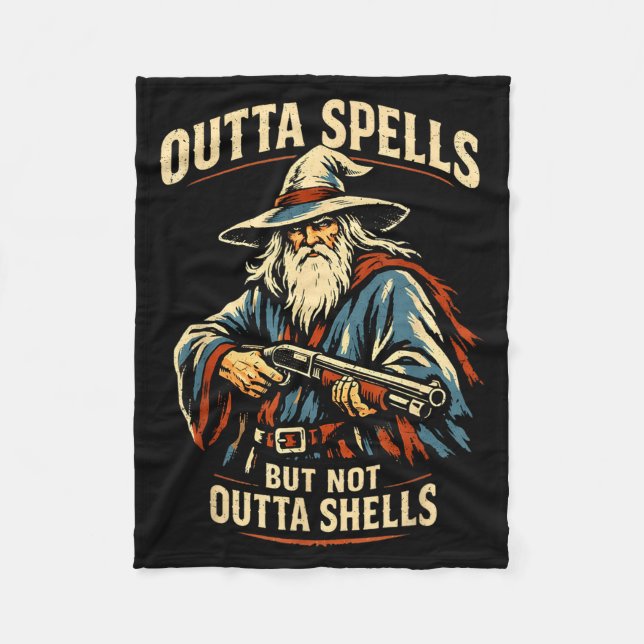 Outta Spells But Not Outta Shells Wizard Fantasy M Fleece Blanket (Front)