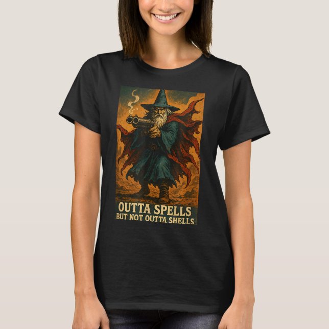 Outta Spells But Not Outta Shells Wizard Fantasy M T-Shirt (Front)