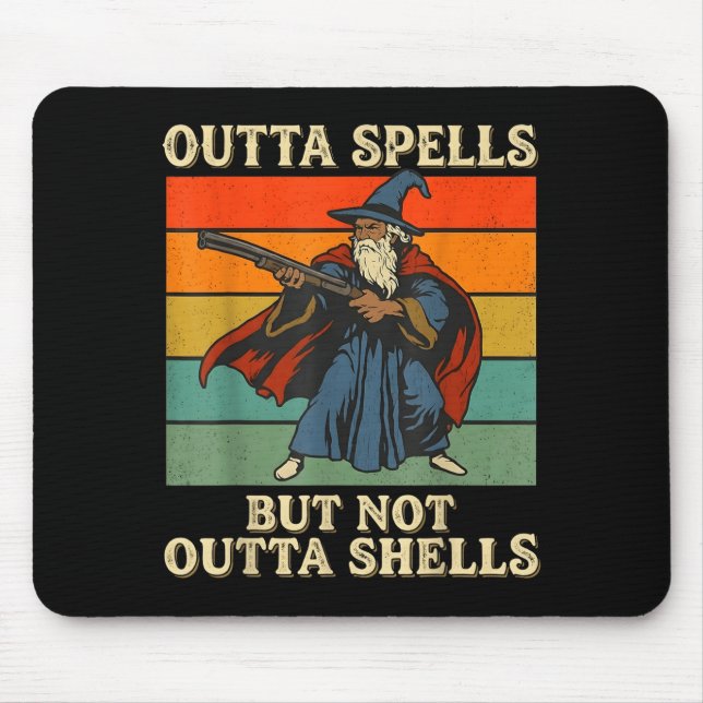 Outta Spells But Not Outta Shells Wizard Retro Fan Mouse Mat (Front)