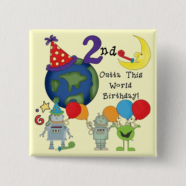 Outta This World 2nd Birthday Tshirts 15 Cm Square Badge (Front)