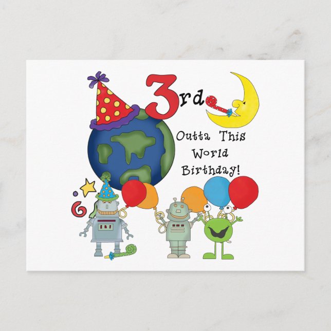 Outta This World 3rd Birthday T-shirts and Gifts Postcard (Front)
