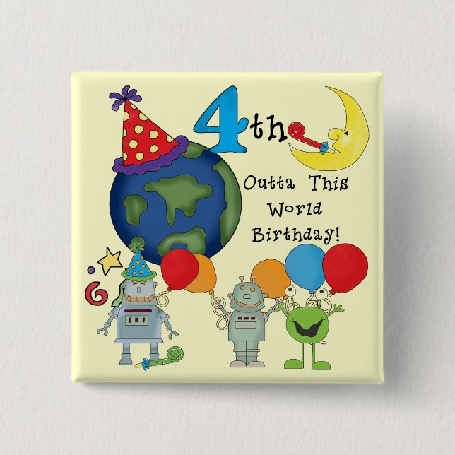 Outta This World 4th Birthday Tshirts and Gifts 15 Cm Square Badge (Front)