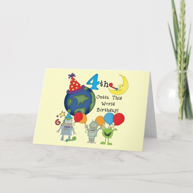 Outta This World 4th Birthday Tshirts and Gifts Card (Front)