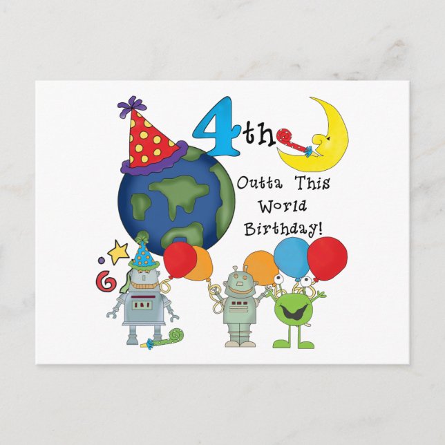 Outta This World 4th Birthday Tshirts and Gifts Postcard (Front)