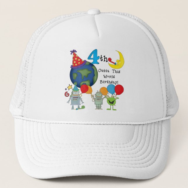 Outta This World 4th Birthday Tshirts and Gifts Trucker Hat (Front)
