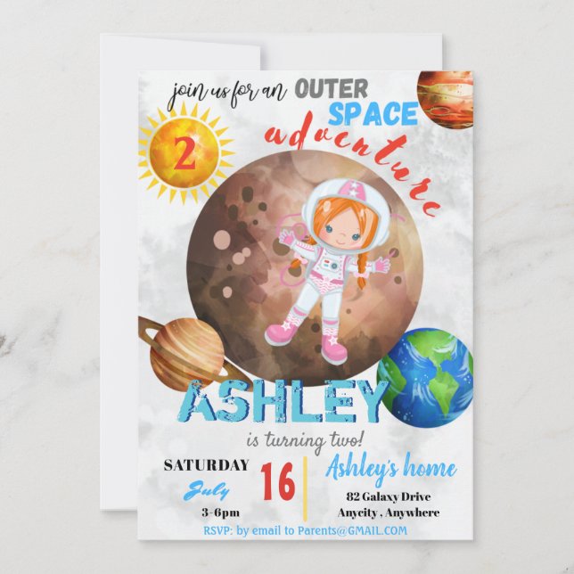 Outter Space Adventure 2 Birthday Invitation Card (Front)