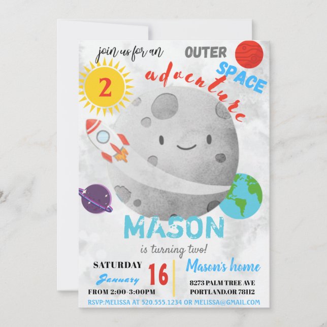 Outter Space Adventure Diverse Birthday Invitation (Front)