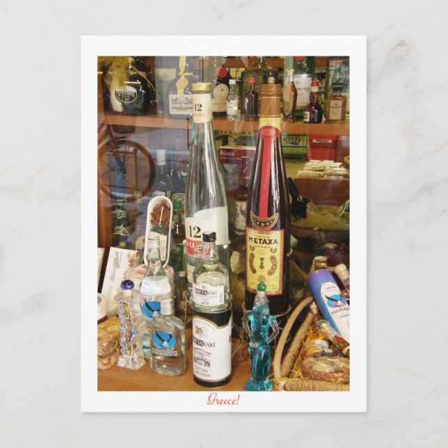 Ouzo and metaxa alcohol postcard (Front)