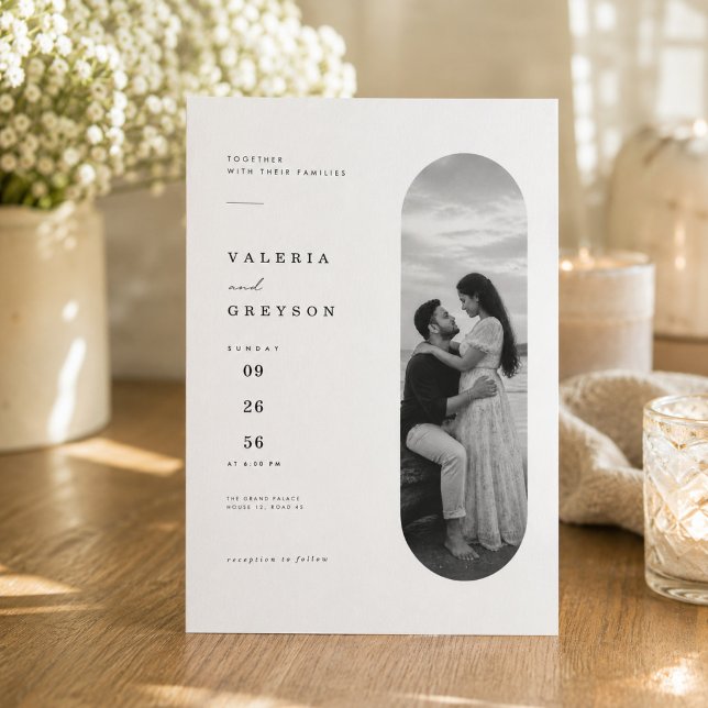 Oval Arch Elegant Editorial Photo Wedding  Invitation (Creator Uploaded)