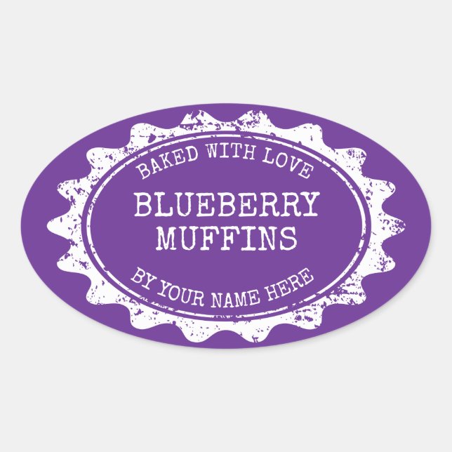 Oval Baked with love stickers for homemade muffins (Front)