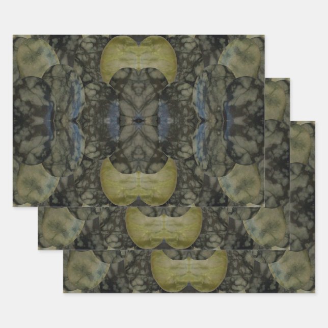 Oval Banded Agate Gemstone Four Part Pattern  Wrapping Paper Sheet (Set)