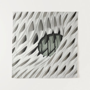 Oval black tint glass panel on white surface tapestry