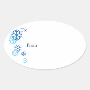 Oval Blue Coloured Snowflake Gift Tag Stickers