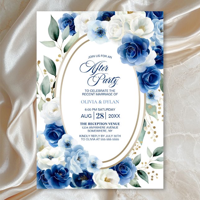 Oval Blue Floral Wedding After Party Invitation (Creator Uploaded)