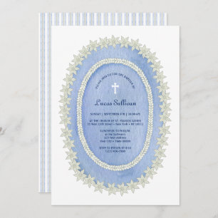 Oval Blue Frame Baptism Invitation