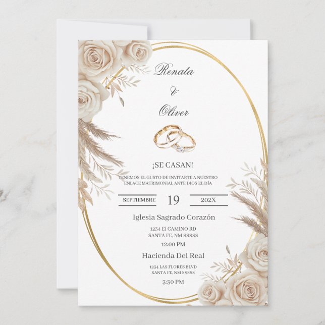 Oval Boho wedding ring Spanish Wedding Invitation (Front)