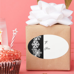 Oval Christmas Gift Tag Sticker-Snowflakes