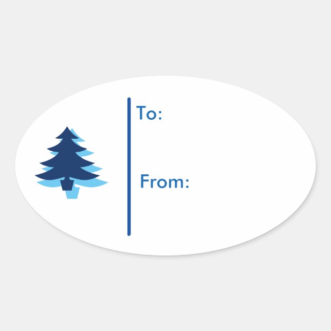 Oval Christmas tree Gift Tag Sticker-Blue tones (Front)