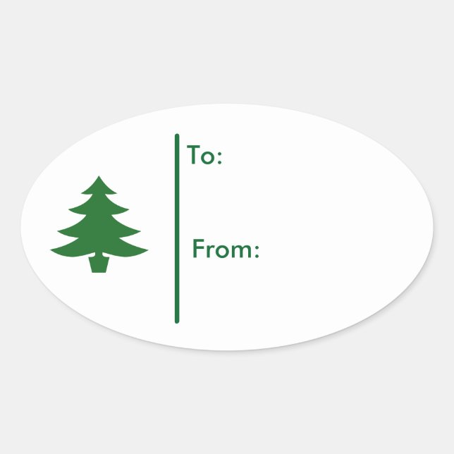 Oval Christmas tree Gift Tag Sticker-Green (Front)