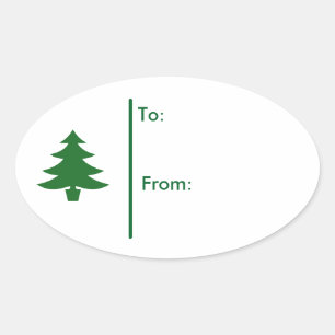 Oval Christmas tree Gift Tag Sticker-Green