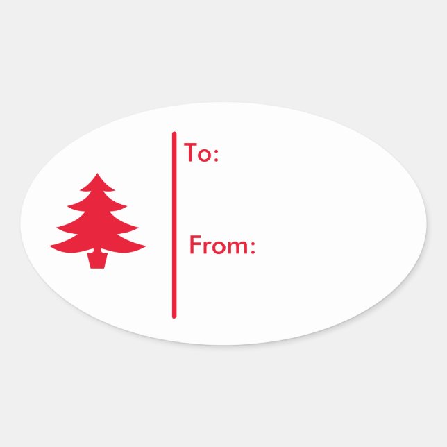 Oval Christmas tree Gift Tag Sticker-Red (Front)
