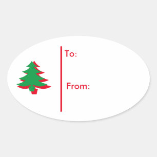 Oval Christmas tree Gift Tag Sticker-Red & Green