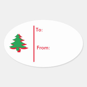 Oval Christmas tree Gift Tag Sticker-Red & Green