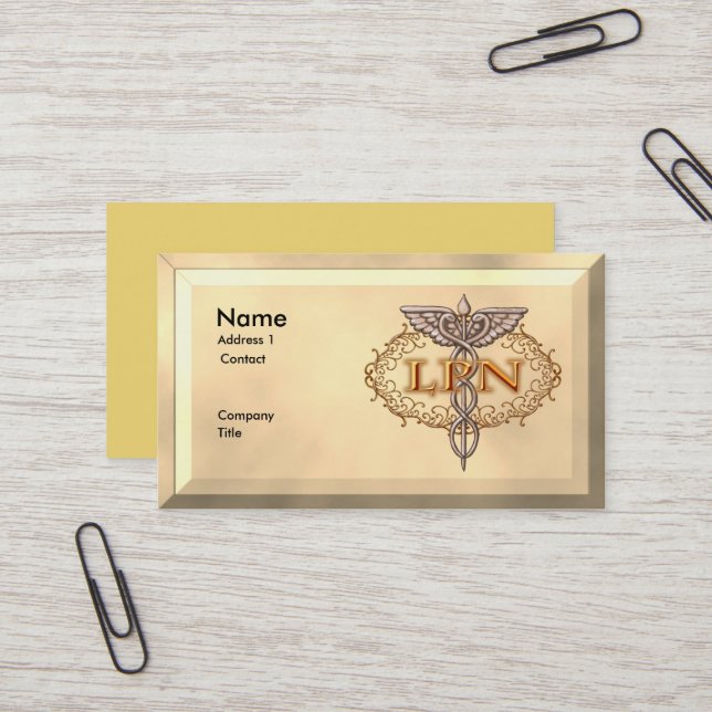 Oval Copper Caduceus LPN Nurse Business Card (Front/Back In Situ)