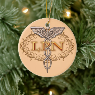 Oval Copper Caduceus LPN Nurse Ceramic Tree Decoration